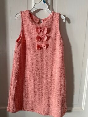 H&M Coral Pink Bow-Front Textured A-Line Dress
